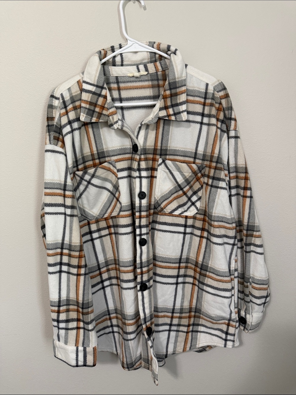 Maurices Plaid Button-Down Shirt Jacket - Cream, Gray & Brown